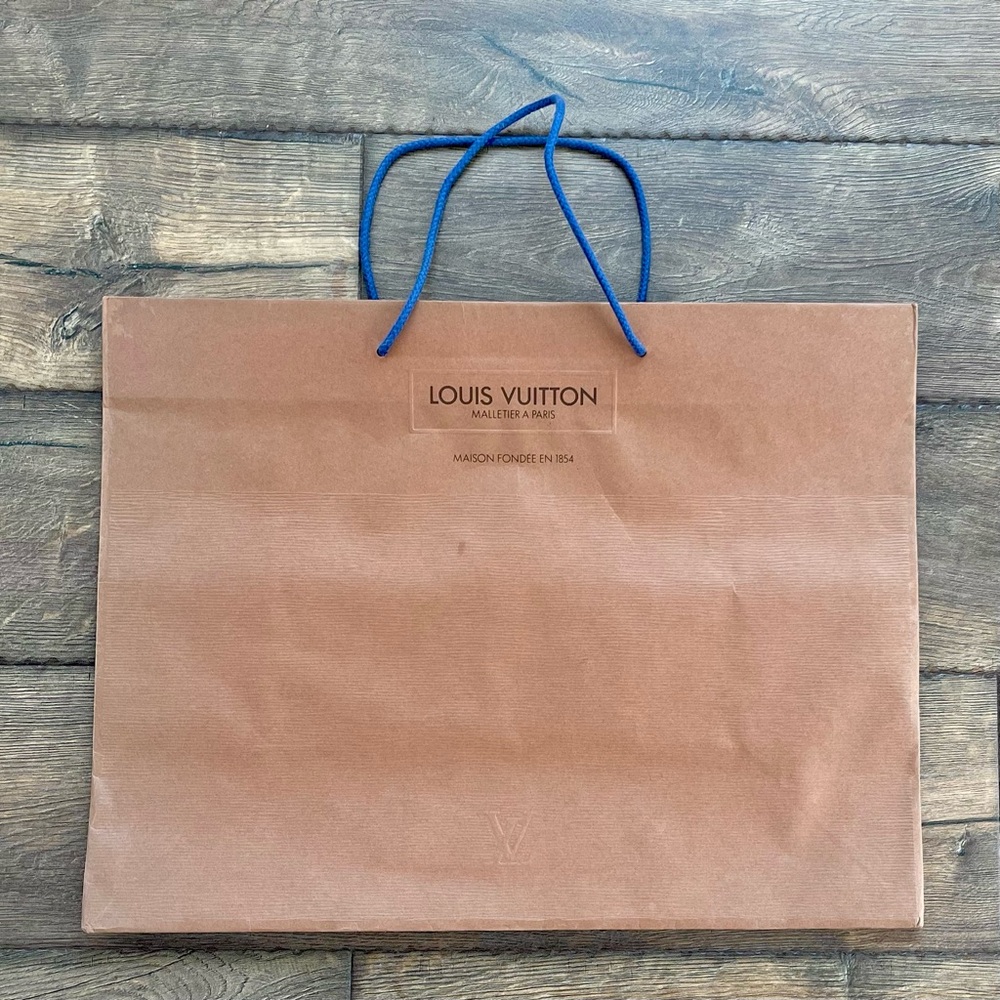 Louis Vuitton Tan Shopping Bag with Blue Handles